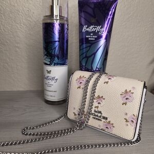 Coach Floral Cream Wallet on a Silver, Detachable,Crossbody Chain NWT